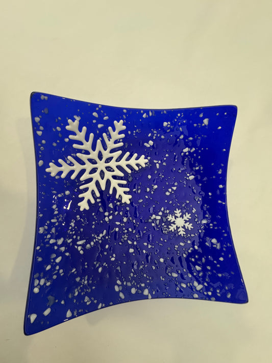 Snowflake Platón artesanal de vidrio fusionado (25x25cm)