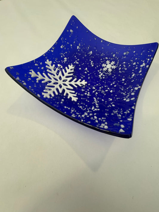 Snowflake Platón artesanal de vidrio fusionado (25x25cm)