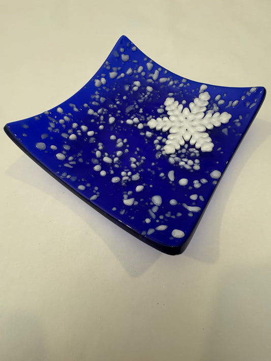 Snowflake Platón artesanal de vidrio fusionado (14.5x14.5cm)
