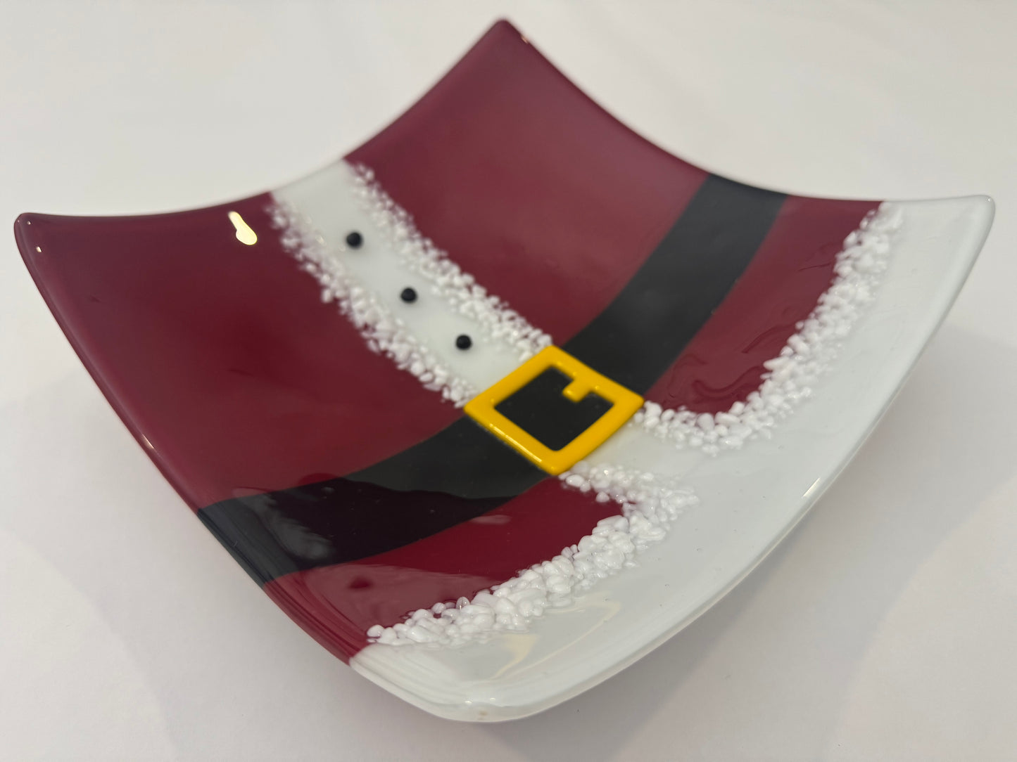 Santa Claus Platón  artesanal de vidrio de 25x25cm