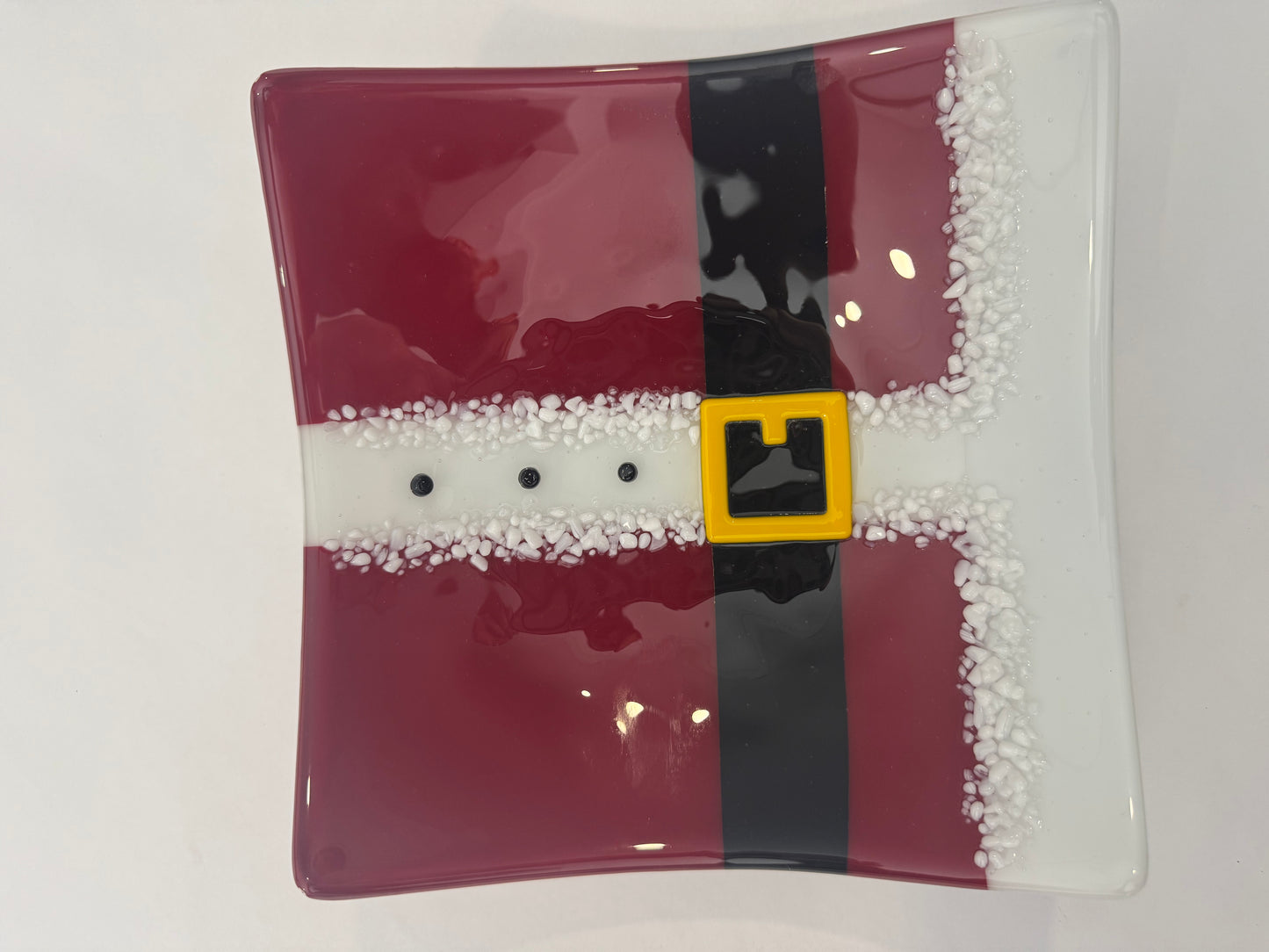 Santa Claus Platón  artesanal de vidrio de 25x25cm