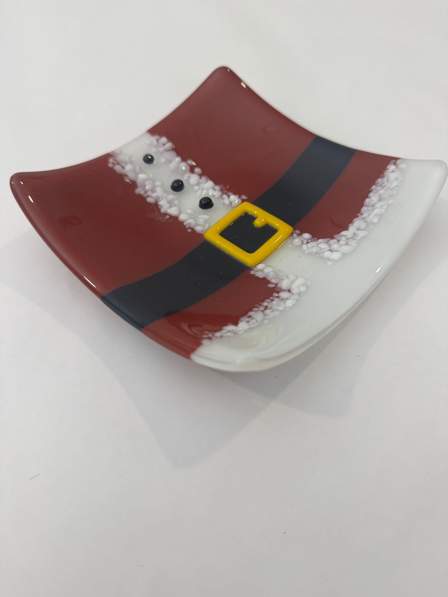 Santa Claus Platón  artesanal de vidrio de 25x25cm